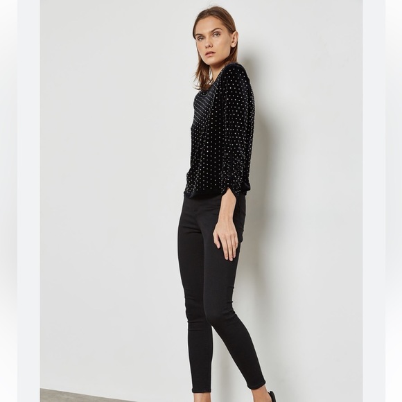 MANGO Embellished Studded Black Velvet Top - Picture 3 of 7